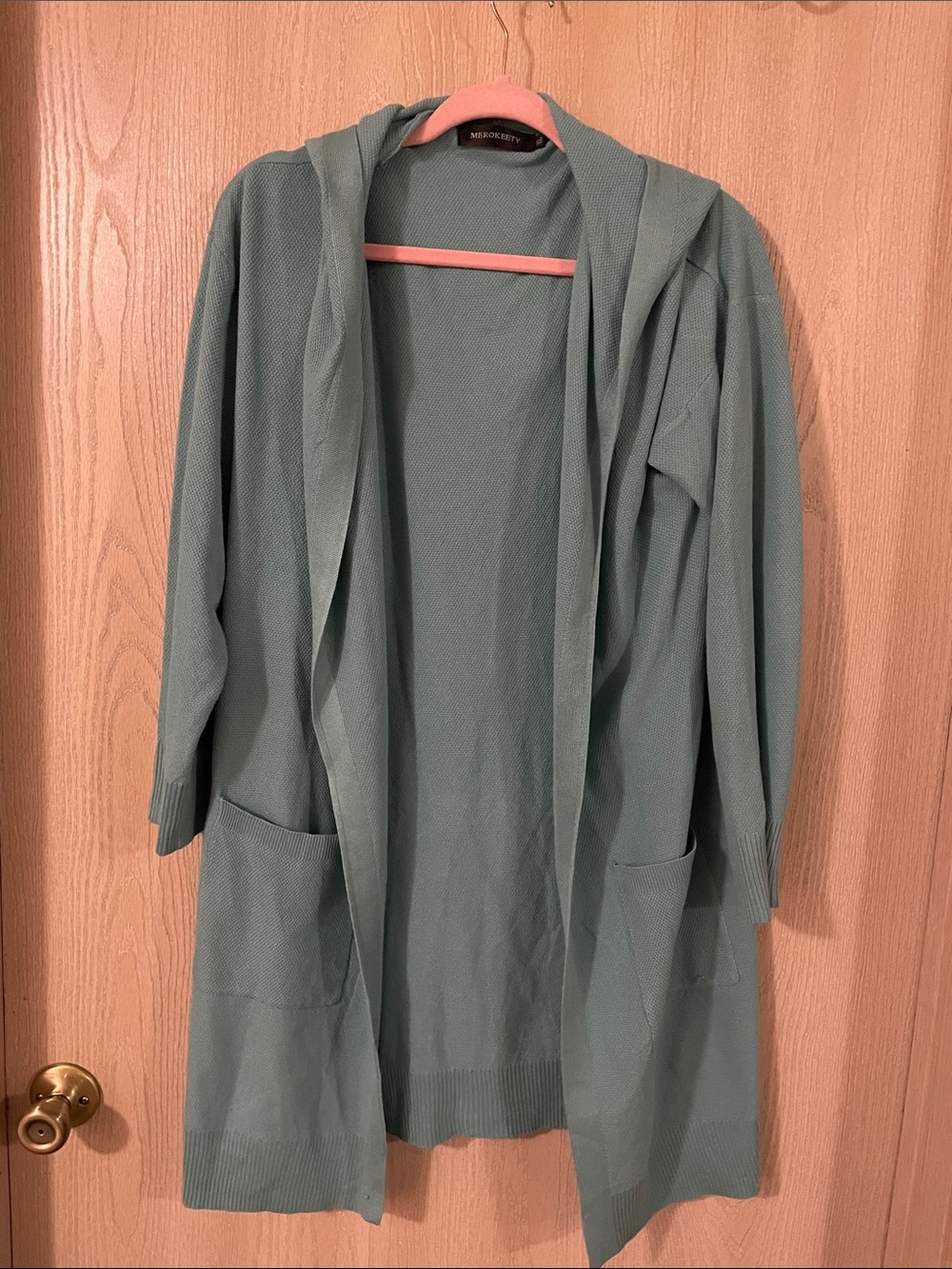 Open-Front Hooded Cardigan Sweater in Sage Green by MEROKEETY